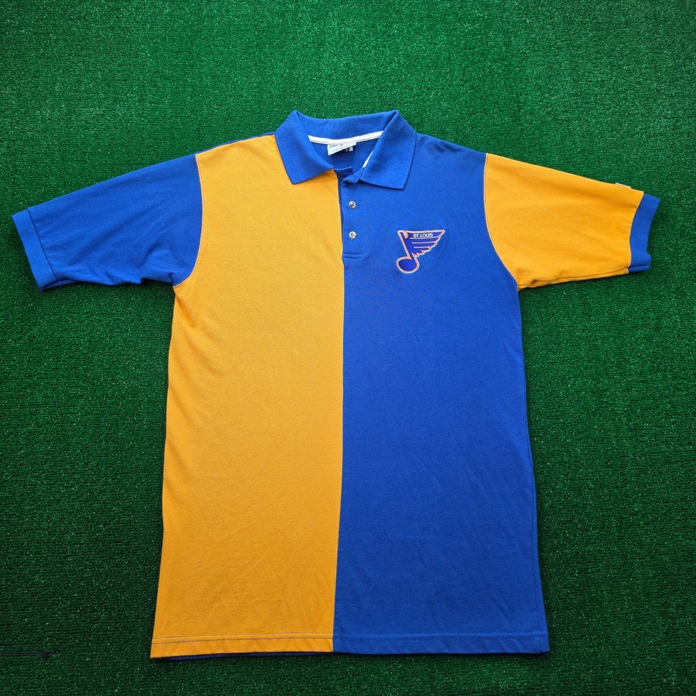 Vintage St Louis Blues The Game NHL Polo Shirt Mens Xl Two Tone Blue Yellow